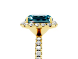 Yellow gold Emerald Cut Cut Diamond Floral Halo Engagement Ring with Pavé Band and Prong Setting_5