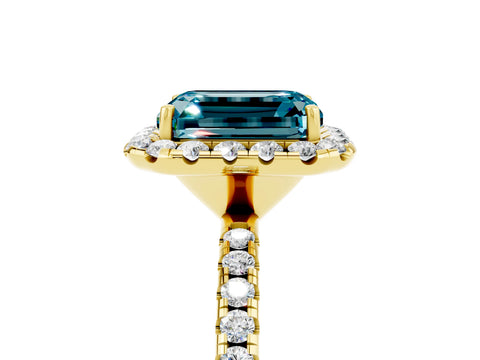 Yellow gold Emerald Cut Cut Diamond Floral Halo Engagement Ring with Pavé Band and Prong Setting_5