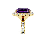 Yellow gold Emerald Cut Cut Diamond Floral Halo Engagement Ring with Pavé Band and Prong Setting_5