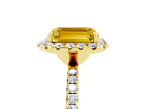 Yellow gold Emerald Cut Cut Diamond Floral Halo Engagement Ring with Pavé Band and Prong Setting_5