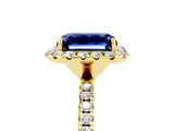 Yellow gold Emerald Cut Cut Diamond Floral Halo Engagement Ring with Pavé Band and Prong Setting_5