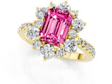 Yellow gold Emerald Cut Cut Diamond Floral Halo Pave Band with Prong Setting_1