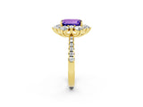 Yellow gold Emerald Cut Cut Diamond Floral Halo Pave Band with Prong Setting_2
