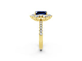 Yellow gold Emerald Cut Cut Diamond Floral Halo Pave Band with Prong Setting_2
