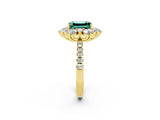 Yellow gold Emerald Cut Cut Diamond Floral Halo Pave Band with Prong Setting_2