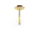 Yellow gold Emerald Cut Cut Diamond Floral Halo Pave Band with Prong Setting_2