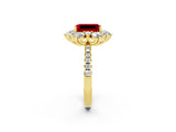 Yellow gold Emerald Cut Cut Diamond Floral Halo Pave Band with Prong Setting_2