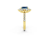 Yellow gold Emerald Cut Cut Diamond Floral Halo Pave Band with Prong Setting_2