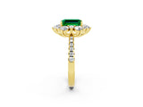 Yellow gold Emerald Cut Cut Diamond Floral Halo Pave Band with Prong Setting_2