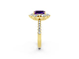 Yellow gold Emerald Cut Cut Diamond Floral Halo Pave Band with Prong Setting_2