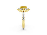 Yellow gold Emerald Cut Cut Diamond Floral Halo Pave Band with Prong Setting_2