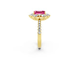 Yellow gold Emerald Cut Cut Diamond Floral Halo Pave Band with Prong Setting_2