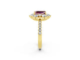 Yellow gold Emerald Cut Cut Diamond Floral Halo Pave Band with Prong Setting_2