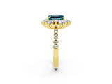 Yellow gold Emerald Cut Cut Diamond Floral Halo Pave Band with Prong Setting_2