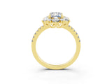 Yellow gold Emerald Cut Cut Diamond Floral Halo Pave Band with Prong Setting_3