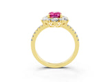 Yellow gold Emerald Cut Cut Diamond Floral Halo Pave Band with Prong Setting_3