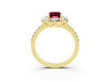 Yellow gold Emerald Cut Cut Diamond Floral Halo Pave Band with Prong Setting_3