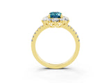 Yellow gold Emerald Cut Cut Diamond Floral Halo Pave Band with Prong Setting_3