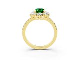 Yellow gold Emerald Cut Cut Diamond Floral Halo Pave Band with Prong Setting_3