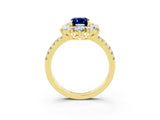 Yellow gold Emerald Cut Cut Diamond Floral Halo Pave Band with Prong Setting_3