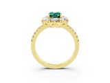 Yellow gold Emerald Cut Cut Diamond Floral Halo Pave Band with Prong Setting_3