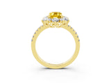 Yellow gold Emerald Cut Cut Diamond Floral Halo Pave Band with Prong Setting_3