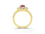 Yellow gold Emerald Cut Cut Diamond Floral Halo Pave Band with Prong Setting_3