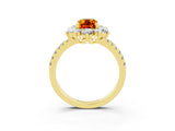 Yellow gold Emerald Cut Cut Diamond Floral Halo Pave Band with Prong Setting_3