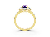 Yellow gold Emerald Cut Cut Diamond Floral Halo Pave Band with Prong Setting_3