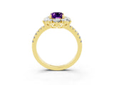 Yellow gold Emerald Cut Cut Diamond Floral Halo Pave Band with Prong Setting_3