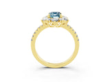 Yellow gold Emerald Cut Cut Diamond Floral Halo Pave Band with Prong Setting_3