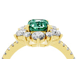 Yellow gold Emerald Cut Cut Diamond Floral Halo Pave Band with Prong Setting_4
