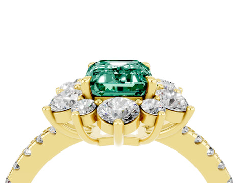 Yellow gold Emerald Cut Cut Diamond Floral Halo Pave Band with Prong Setting_4