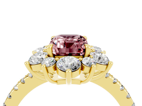 Yellow gold Emerald Cut Cut Diamond Floral Halo Pave Band with Prong Setting_4