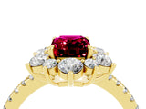 Yellow gold Emerald Cut Cut Diamond Floral Halo Pave Band with Prong Setting_4