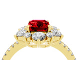 Yellow gold Emerald Cut Cut Diamond Floral Halo Pave Band with Prong Setting_4