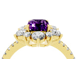 Yellow gold Emerald Cut Cut Diamond Floral Halo Pave Band with Prong Setting_4