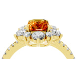 Yellow gold Emerald Cut Cut Diamond Floral Halo Pave Band with Prong Setting_4