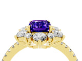Yellow gold Emerald Cut Cut Diamond Floral Halo Pave Band with Prong Setting_4