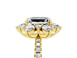 Yellow gold Emerald Cut Cut Diamond Floral Halo Pave Band with Prong Setting_5