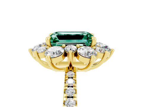 Yellow gold Emerald Cut Cut Diamond Floral Halo Pave Band with Prong Setting_5