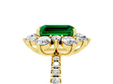 Yellow gold Emerald Cut Cut Diamond Floral Halo Pave Band with Prong Setting_5