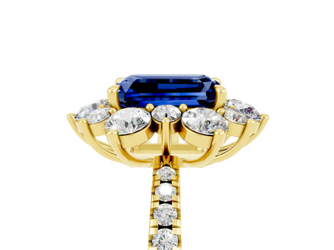 Yellow gold Emerald Cut Cut Diamond Floral Halo Pave Band with Prong Setting_5