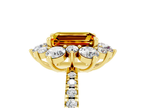 Yellow gold Emerald Cut Cut Diamond Floral Halo Pave Band with Prong Setting_5