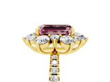 Yellow gold Emerald Cut Cut Diamond Floral Halo Pave Band with Prong Setting_5
