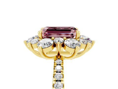 Yellow gold Emerald Cut Cut Diamond Floral Halo Pave Band with Prong Setting_5