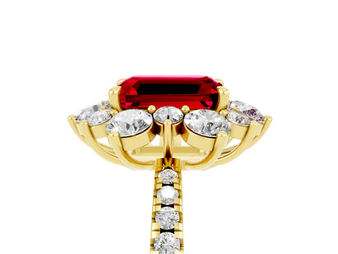 Yellow gold Emerald Cut Cut Diamond Floral Halo Pave Band with Prong Setting_5