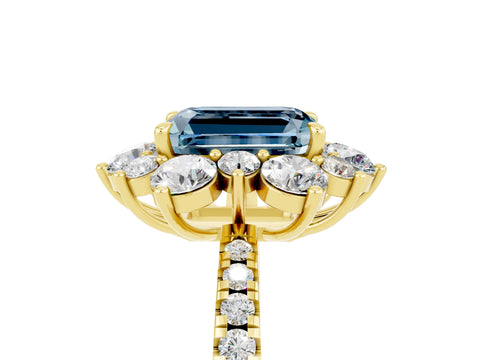 Yellow gold Emerald Cut Cut Diamond Floral Halo Pave Band with Prong Setting_5