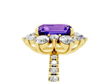 Yellow gold Emerald Cut Cut Diamond Floral Halo Pave Band with Prong Setting_5