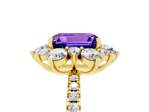 Yellow gold Emerald Cut Cut Diamond Floral Halo Pave Band with Prong Setting_5